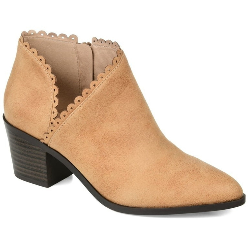 Journee Collection Tessa Scalloped Western Boots Booties - 7 M Khaki Tan - Picture 4 of 16